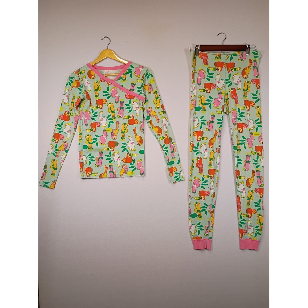Tropical Bird Hanna Andersson Girls 14 Mint Green Organic Cotton Pajama Set
